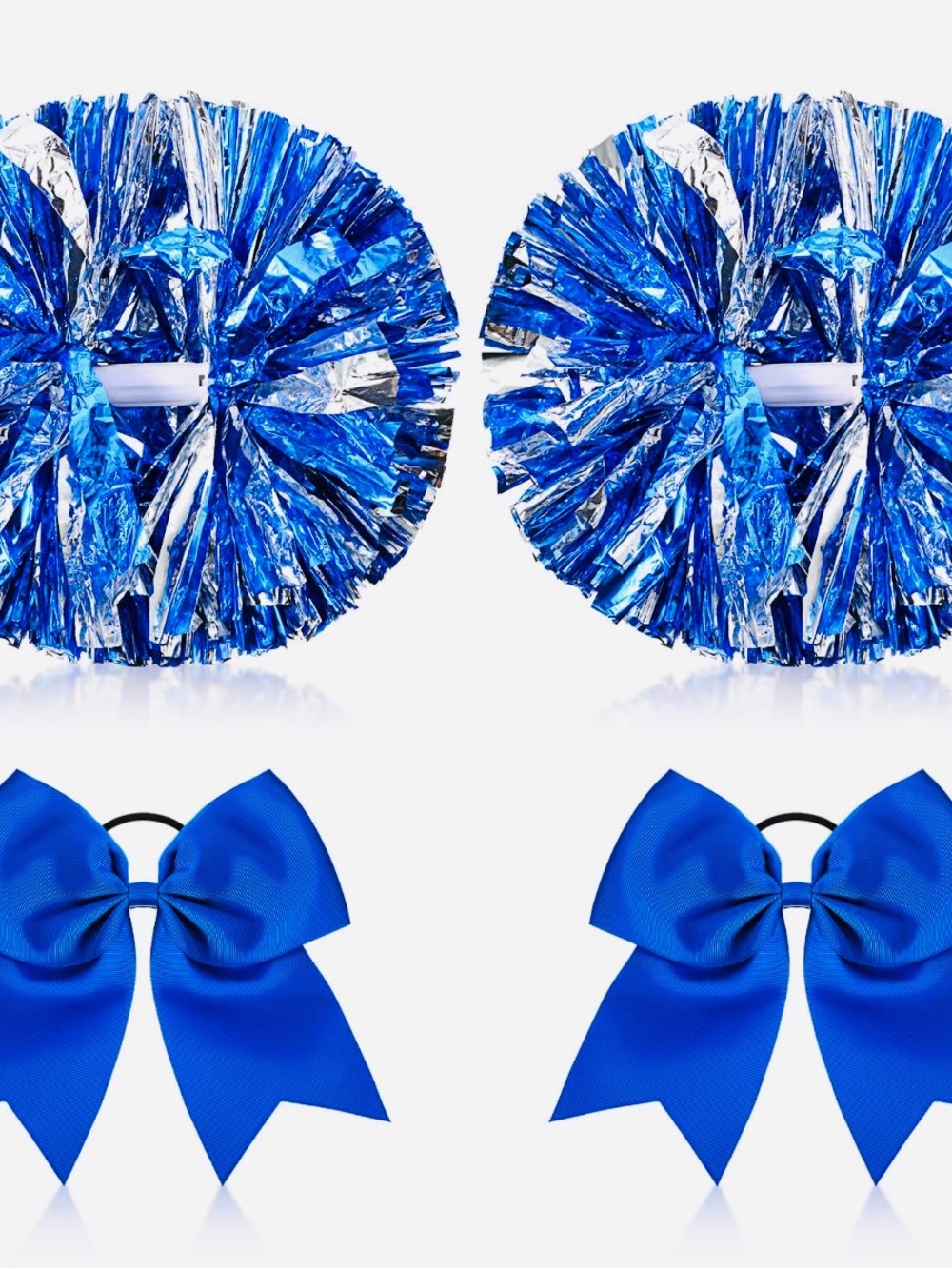 Blue Metallic Pom Poms & Bow Hair Accessories Set